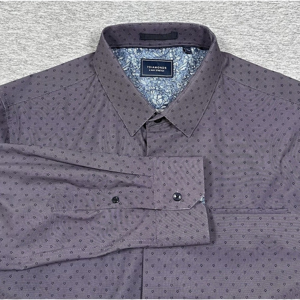 7 Diamonds Shirt Mens Size Large Purple 4 Way Stretch Long Sleeve Button Up